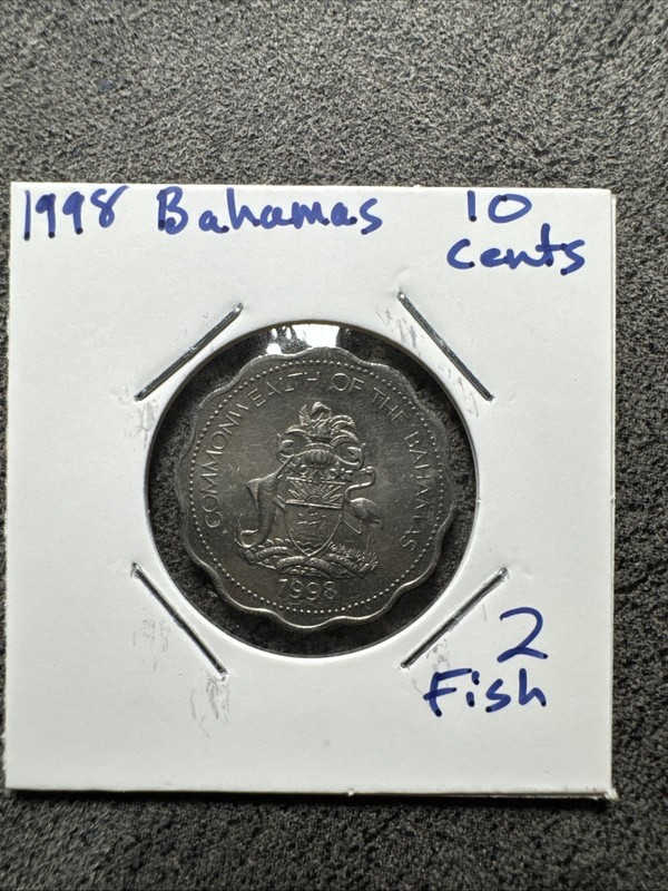 1998 Bahamas 10 Cents. 2 Fish. Non Magnetic.