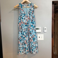 Rebecca Taylor Blue Pink Floral 100% Silk Sleeveless V-Neck Mini Dress Size 4