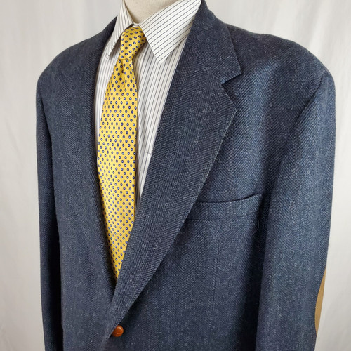Giacca cappotto Hasting & Smith vintage blu lana spina di pesce 46R toppe gomito - Foto 1 di 11