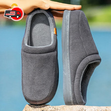 Men Winter Stripe Slippers Memory Foam TPR Sole Warm Non Slip Indoor House Shoes
