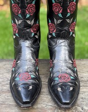 Bottes Western Cowboy Vintage Lucchese Femme Taille 5.5 B - Incrustations Florales Et Plume - Neuf Avec Boîte