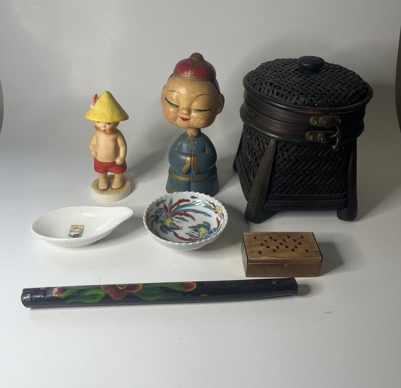 Vintage Japanese Style Trinkets Lot - Figurines Dishes Etc 