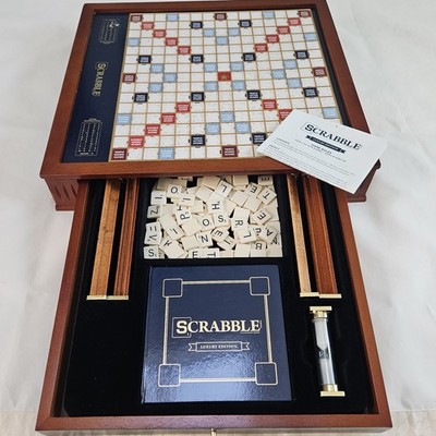 Scrabble Luxury Edition Wood Crossword Game Rotating Storage Board AS IS, NO BOX