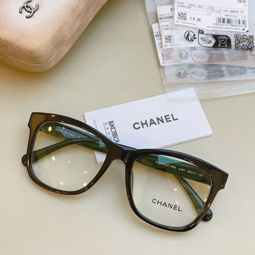 Gafas transparentes Chanel negras con marco rectangular para mujer CH3392/53-17-140 mm