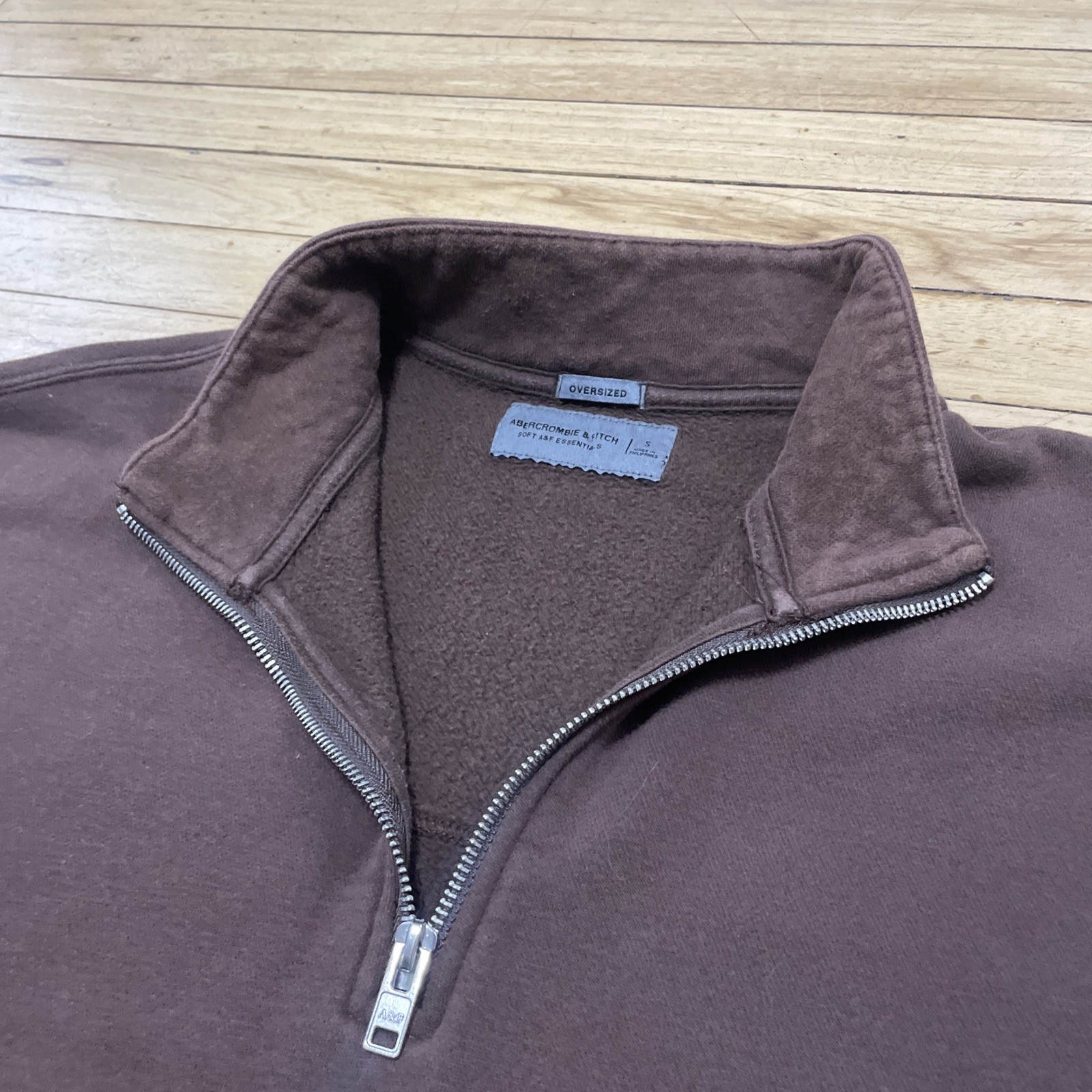 Abercrombie & Fitch 1/4 Zip Pullover Men S Oversized Brown Soft A&F Essentials thumbnail 5