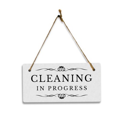 Cleaning In Progress 5'' x 10'' Hanging Wall or Door Sign | Rustic Twine