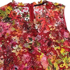 T Tahari Red Floral Lace Sleeveless Shift Dress Womens 6 Scalloped Hem Overlay