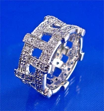 STERLING SILVER PAVE SET ROUND CZ BASKET WEAVE VINTAGE ETERNITY BAND, SZ-7