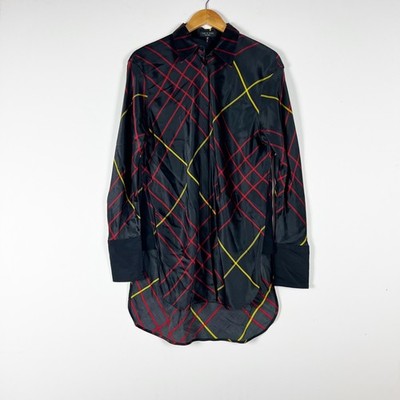 Rag & Bone Edith Silk Satin Collared Long Sleeve Button Front Dress Shirt Multi 