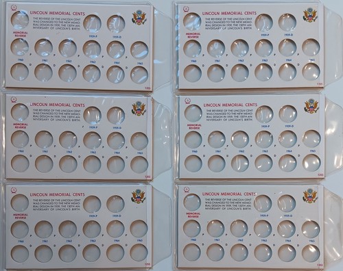 Lot Of 6 ANCO 1959-1965 Lincoln Memorial Cents Penny No. 1355 Coin Holder Cards