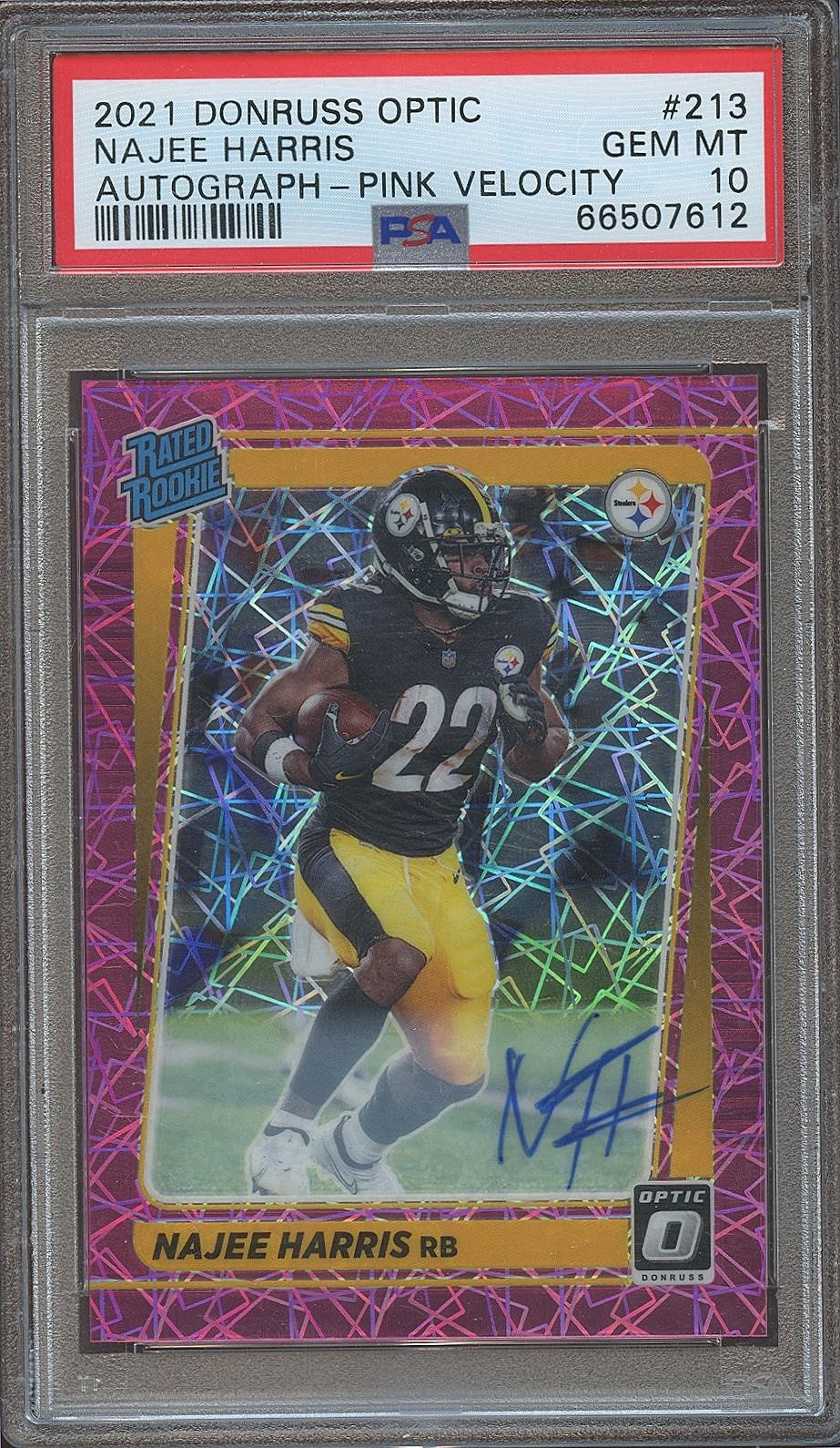 Najee Harris 2021 Optic Rated Rookie Auto Autograph RC Pink Steelers /50 PSA 10