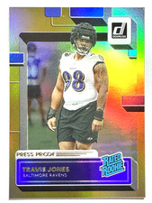 RATED ROOKIE CARD TRAVIS JONES Ravens 2022 Donruss GOLD HOLO PRESS PROOF #384