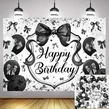 Black Bow Birthday Backdrop for Girls 7x5FT Black Balloon Bowknot Photography...