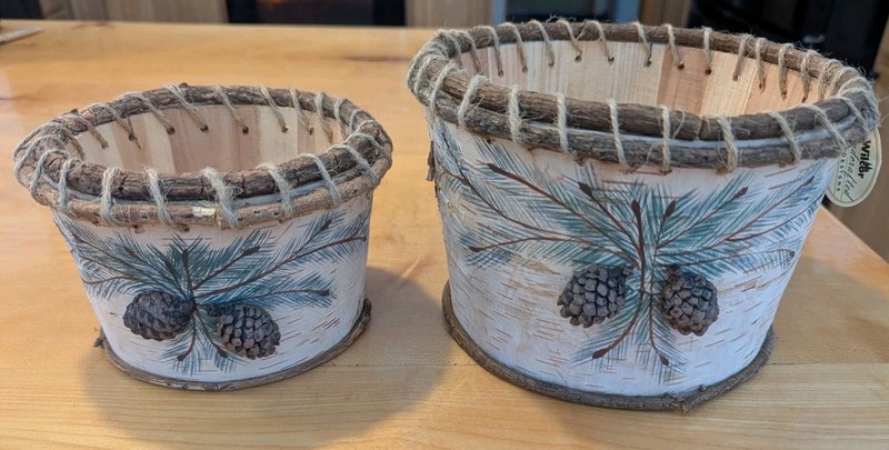 Wilcor Birch/Pine Cone Wooden Basket Bowls - 2 Pc Set