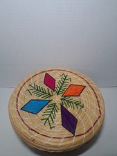 Woven Straw Basket / Storage Container with Lid Handmade