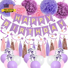 Purple Pink Birthday Party Decorations for Women Girls with Happy Birthday Banne