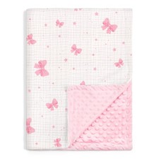 Bow Minky Muslin Dotted Soft Baby Receiving Blanket Gift 30x40 Inch