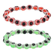 8mm Turkish Evil Eye Bracelets, 2 Pcs Good Luck Stretch Bracelets Red/Green