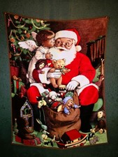 Vintage Santa Claus Christmas Plush Fleece Throw Blanket 47"  60" 