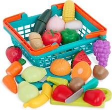 Battat   Play Food for Toddlers with Farmers Market Basket and Chopping Board,