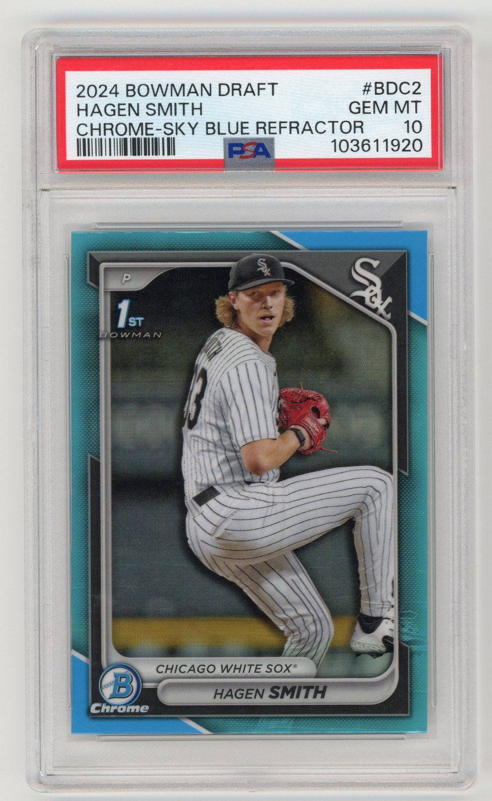 2024 BOWMAN DRAFT CHROME HAGEN SMITH SKY BLUE REFRACTOR 1ST PSA 10 #BDC-2 SOX