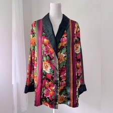 Vintage 90s Victoria's Secret Gold Label Multicolored Floral Print Short Robe