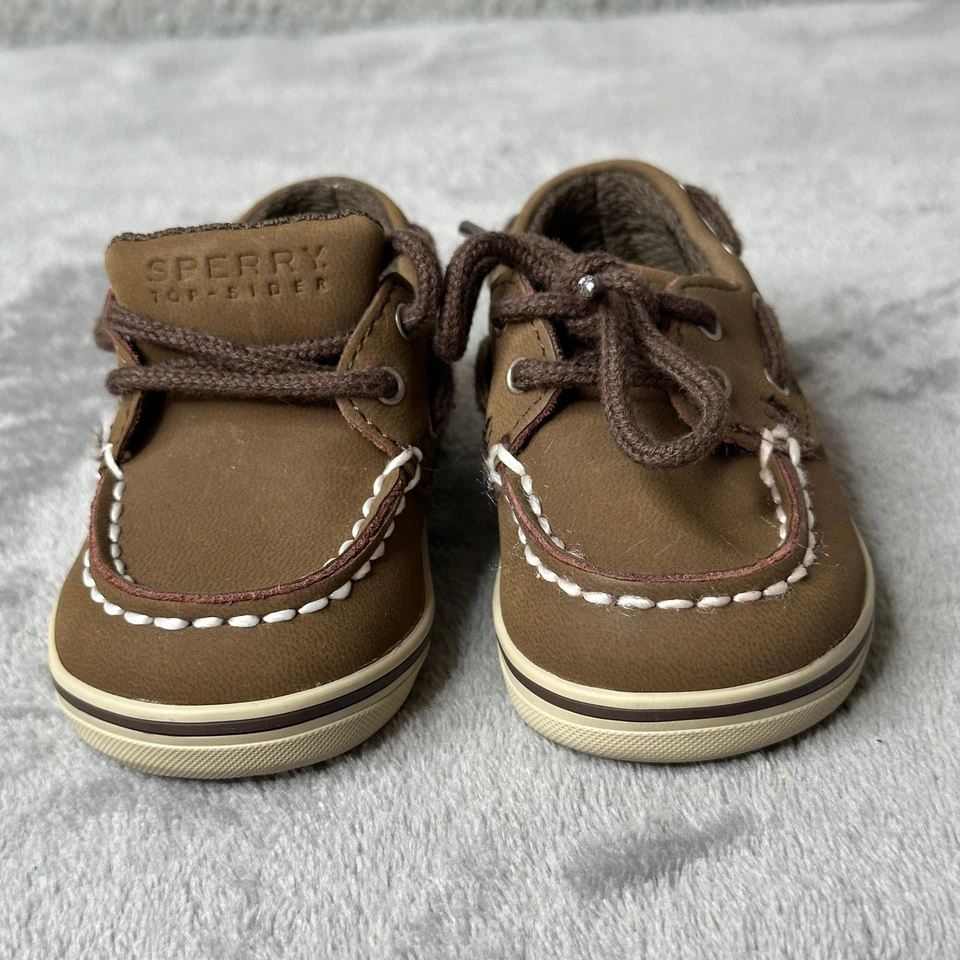 Sperry Top-Sider Intrepid Toddler 2M Brown Leather Boat Shoes Preppy Classic - Image 2 of 4