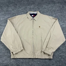 Vtg Tommy Hilfiger Bi Swing Jacket Mens XL Beige Bomber Crest Full Zip