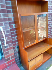Brown Wood & Glass Freestanding Display Cabinet, 2 Sliding Glass Doors, Shelves