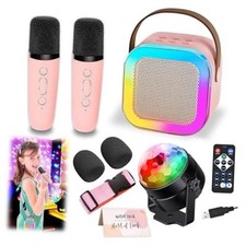 Karaoke Machine for Kids, Portable Bluetooth Speaker with 2 Wireless pink