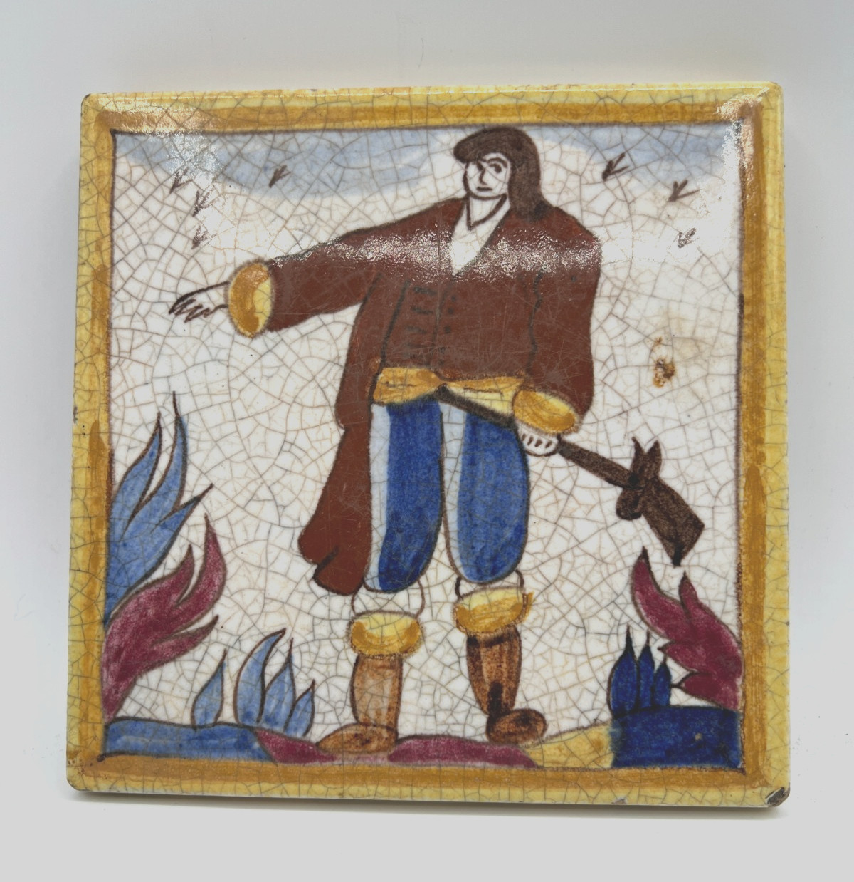 Antique AETCO American Faience European Style Art Tile, Traveler