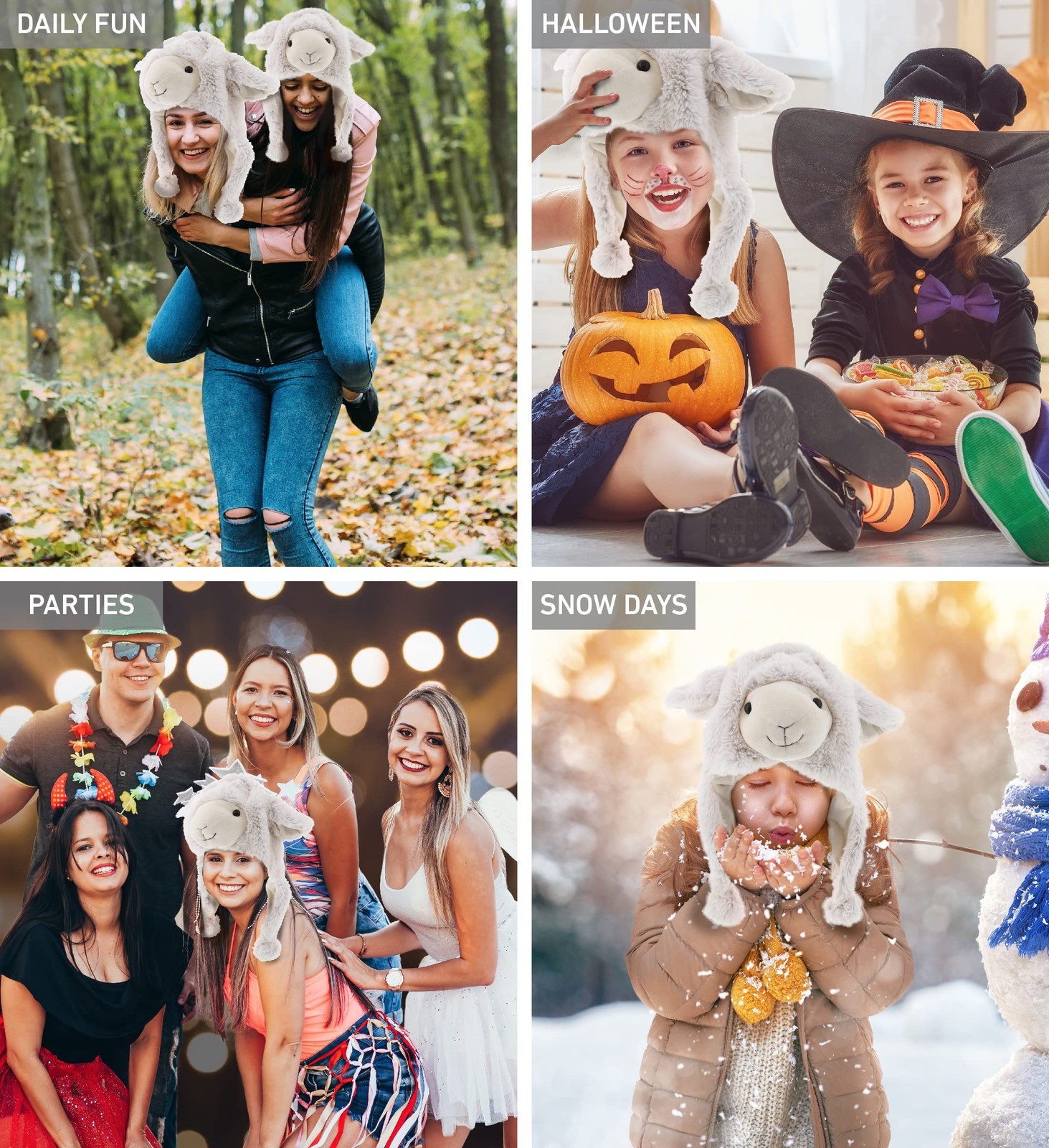 DolliBu Plush Animal Earflap Hat Beanie for Kids, Teens & Adults - One Size