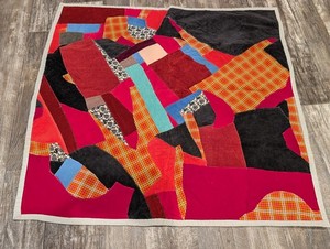 Vintage Crazy Quilt 41" X 41" Courderoy Heavy Weight 