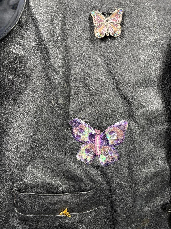 Vichen Leather Vest Womens Size XXL Black Lady Rider Butterfly Patches Biker - Image 3 of 4