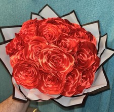 New Handmade Red Ribbon Rose Bouquet 24 Roses Flowers Everlasting Art Wedding