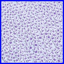 Purple Letter Beads Alphabet Letters White Round Bead, 4x7mm 1200pcs, Flat Le...