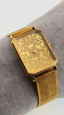 ✨ NEW LIFE Swiss Components Gold Rectangular Watch – Engraved Floral Dial 🌿