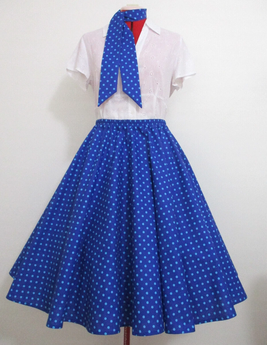 ROCK N ROLL ROCKABILLY SKIRT SCARF ROYAL BLUE LIGHT BLUE SPOTS SZ MED LGE