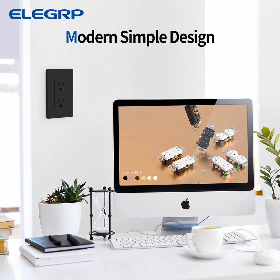 Matte Black Decorator Receptacle, 15A 125V Standard Electrical Wall