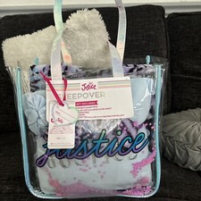 NWT - Justice Girls Sleepover Clear Tote Handbag 6 Pc Set -purple TT J046JT
