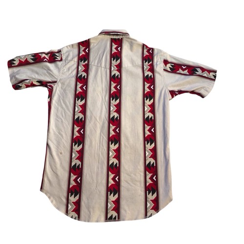 Vintage Wrangler Pearl Snap Shirt Mens M White Red Southwest 90s Western Aztec - Picture 9 of 13