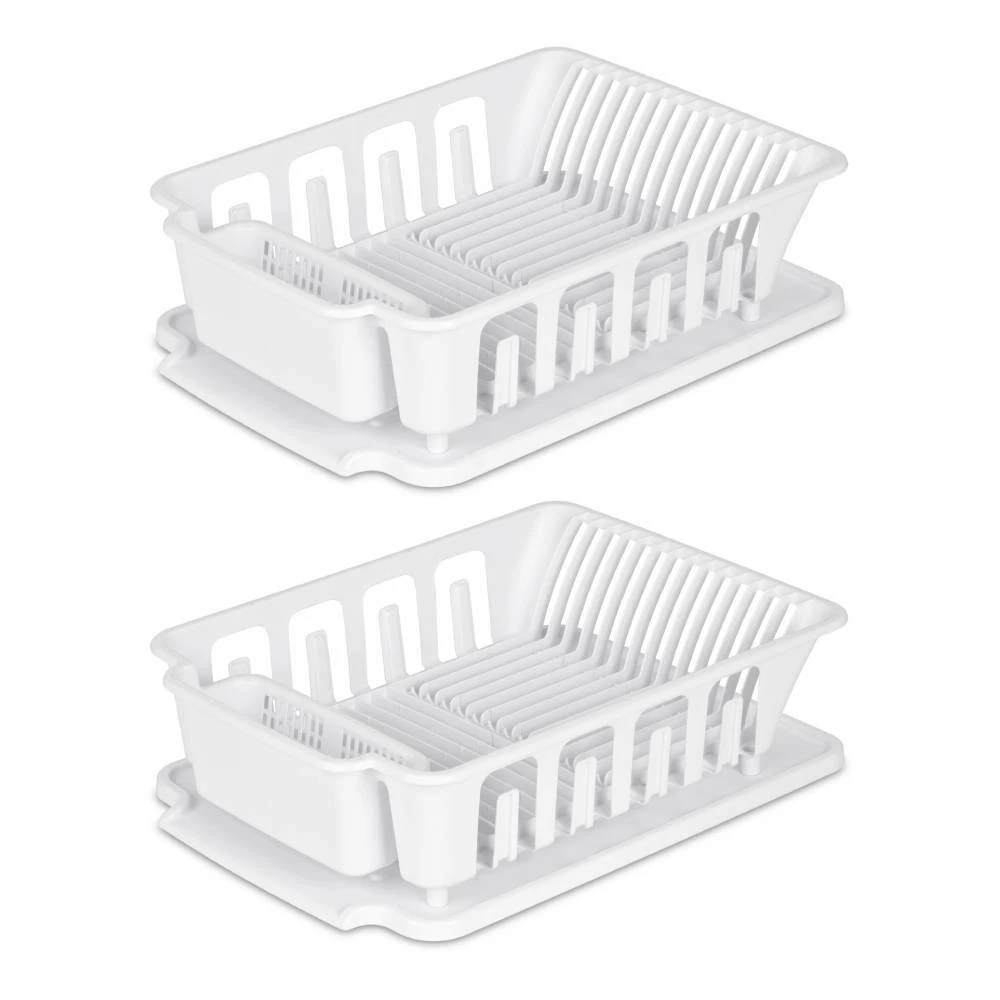 Sterilite 2-Piece Sink Dish Rack Drainer, White, L