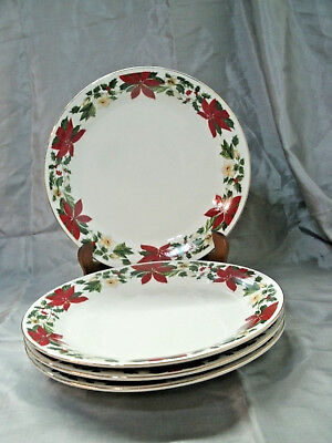2 Gibson "Poinsettia Holiday" Two Dinner Plates 9 3/4 Inch 
