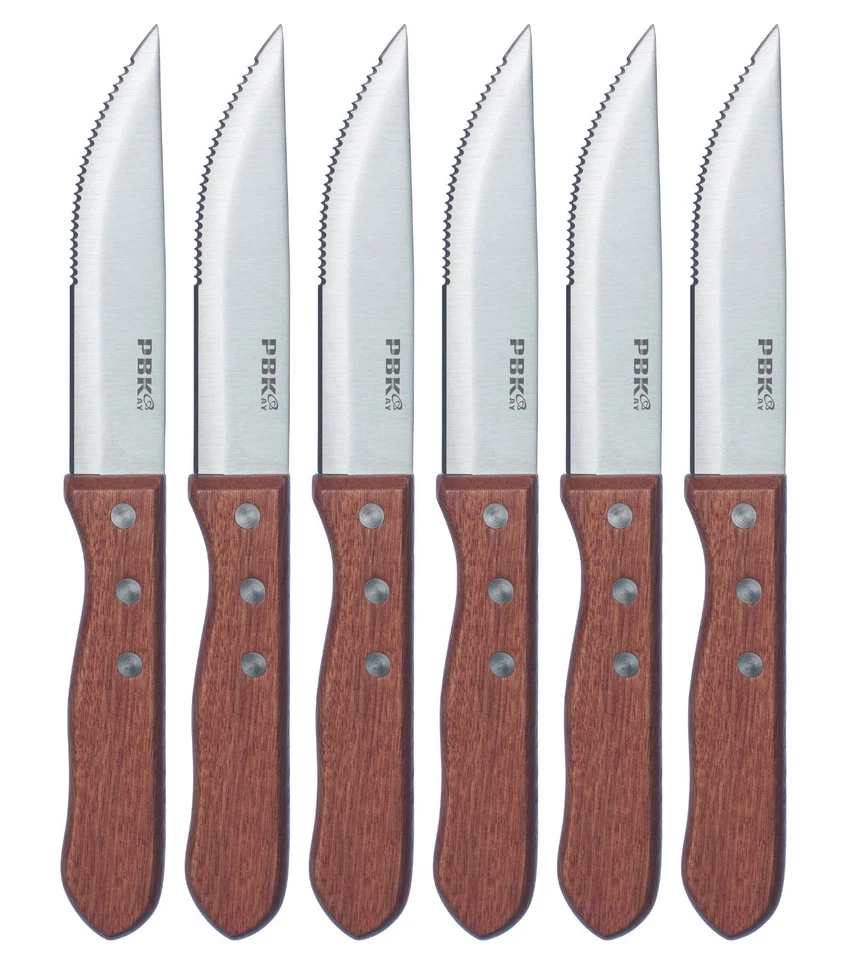 PBKAY 6 Steak Knife Set Serrated Edge Steel Utility Knives Steakhouse Cutlery Utensil