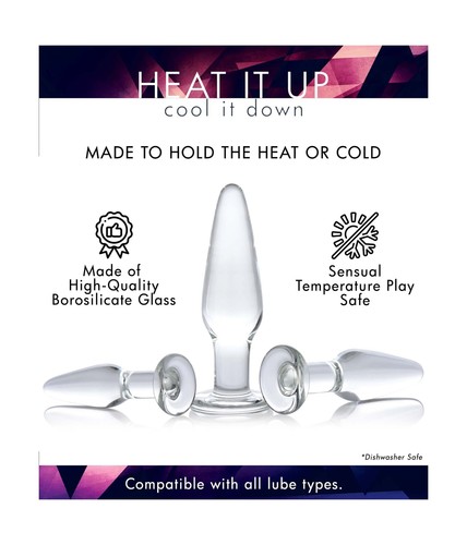 PRISMS Dosha 3 Piece Glass Butt Plug Set, Anal Training Kit with 3 Sizes of C... - Picture 5 of 7