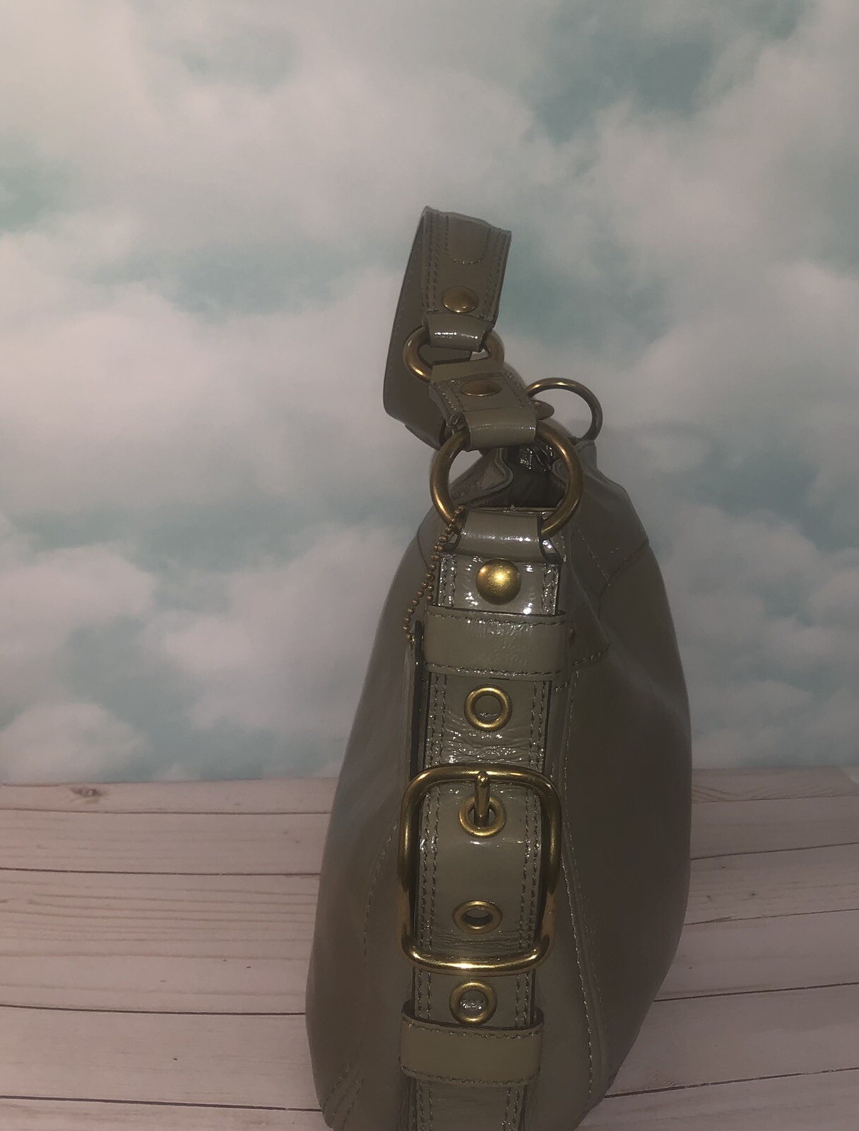 COACH DARK GREEN PATENT LEATHER ZOE SLOUCH HOBO Purse… Gem