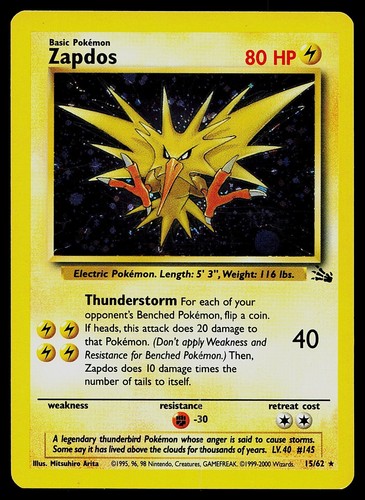 Zapdos - 15/62 - Cosmos Holo Thunderstorm Deck Printing 1999-2000 SWIRL - Picture 3 of 3