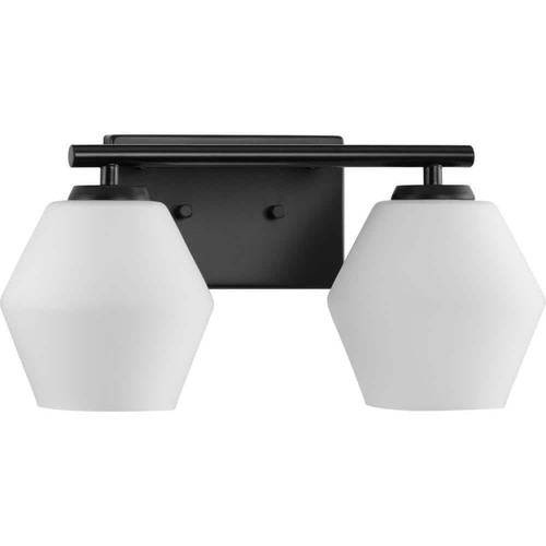 Progress Lighting Vanity Light 7"x15"x7.5" 2Light Matte Black w/Opal Glass Shade - 第 1/4 張圖片
