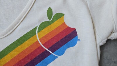 Vintage 70s 80s APPLE T-shirt Tee Single Stitch White Funtees Mac