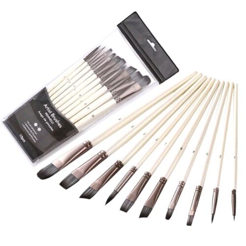 Pennelli 10-Piece Artist Paint Brush Set for Oil, Watercolor & Gouache Painting